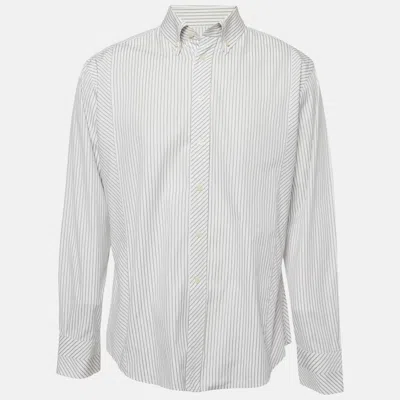 Pre-owned Versace White Striped Cotton Poplin Button Up Shirt Xxl