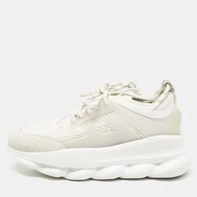 Pre-owned Versace White Suede And Leather Chain Reaction Sneakers Size 39
