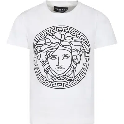 Versace Kids' White T-shirt For Girl With Medusa Print
