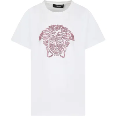 Versace Kids' White T-shirt For Girl With Medusa