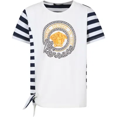 Versace Kids' White T-shirt For Girl With  Medusa