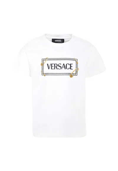 Versace White T-shirt For Kids With 90 Vintage Logo
