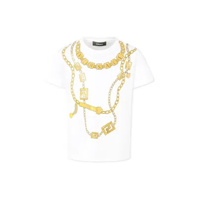 Versace White T-shirt For Kids With Logo