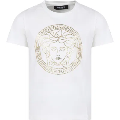 Versace White T-shirt For Kids With Medusa