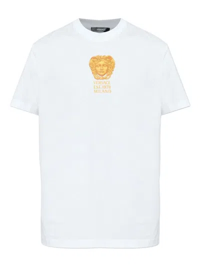 Versace White T-shirt With Gold Medusa Head Logo