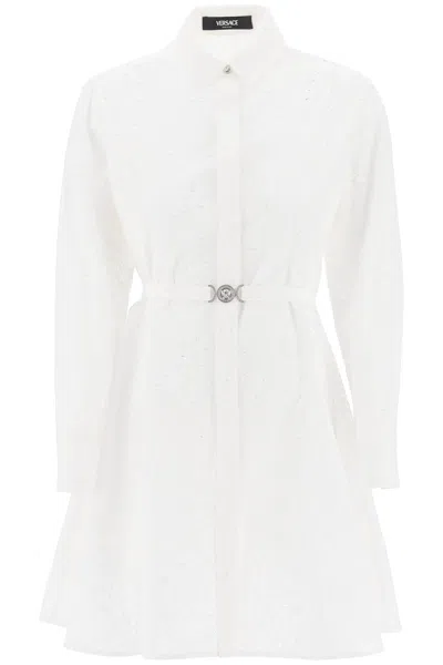 Versace White Textured Sangallo Mini Dress