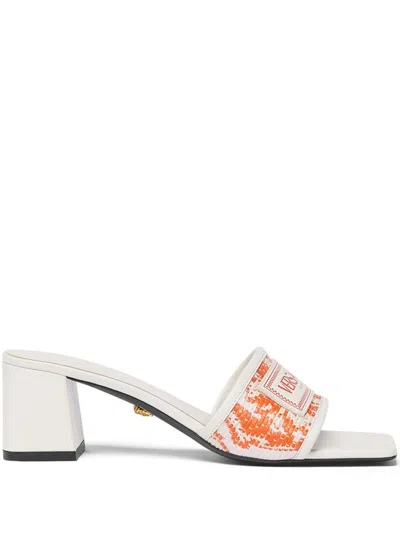 Versace Theia Barocco 55mm Raffia Mules In White