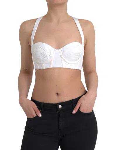 VERSACE WHITE VISCOSE BUSTIER SLEEVELESS CROPPED TOP