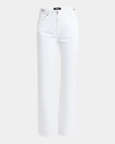 VERSACE WHITE WASHED DENIM STRAIGHT-LEG PANTS