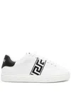 Versace White White Black Greca Embroidered Sneakers In White