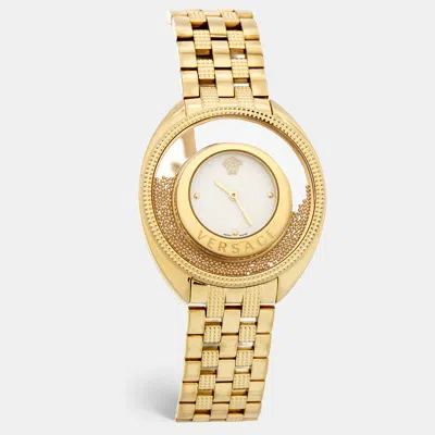 Pre-owned Versace White Yellow Gold Plated Stainless Steel Destiny Spirit 86q70d002s070 Women's Wristwatch 39 Mm