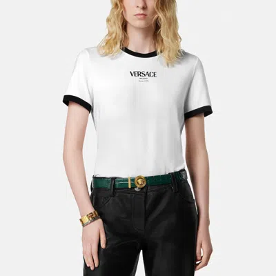 VERSACE VERSACE WHITE/BLACK STRETCH VISCOSE JERSEY T-SHIRT