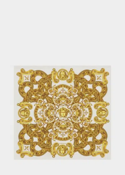 Versace White/gold Barocco Pattern Silk Scarf