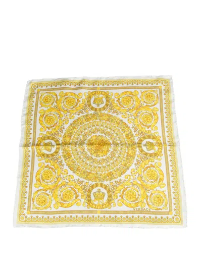 Versace White/gold Barocco Pattern Silk Scarf In Yellow