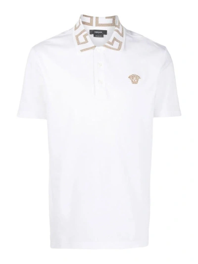 Versace Greca Short-sleeved Polo Shirt In Optical White