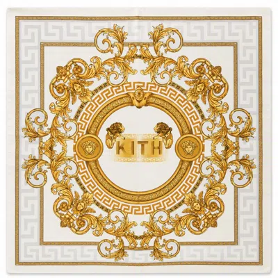Versace White/light Grey/gold Barocco Pattern Silk Scarf In Multi