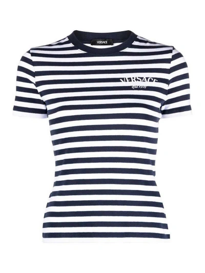 Versace Whitenavy Blue Striped Logo T-shirt