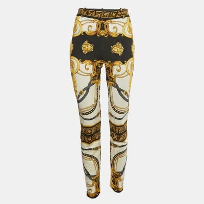 Pre-owned Versace White/yellow Rodeo Barocco Print Jersey Leggings L