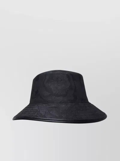 Versace Wide Brim Embroidered Texture Tonal Stitching Hat In Blue