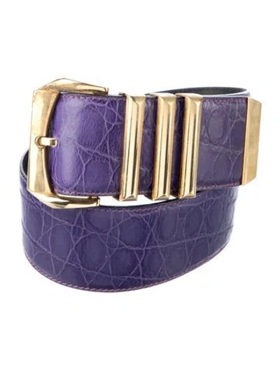 Pre-owned Versace Wide Embossed Leather Belt In Purple