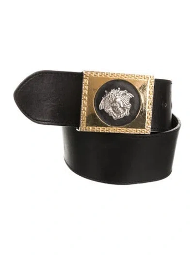 Pre-owned Versace Wide Leather Belt In Black