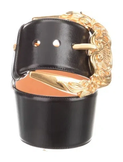 Pre-owned Versace Wide Leather Belt In Black