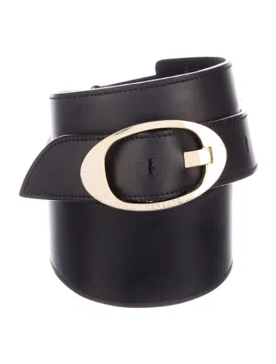 Pre-owned Versace Wide Leather Waist Belt In Black