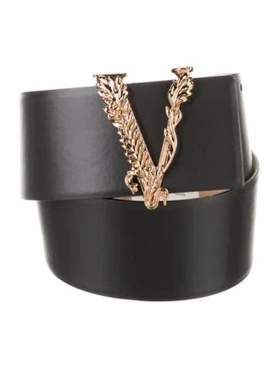 Pre-owned Versace Wide Leather Waist Belt In Black