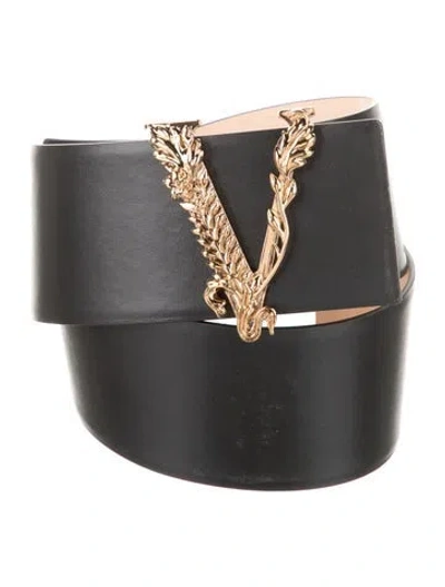 Pre-owned Versace Wide Leather Waist Belt In Black