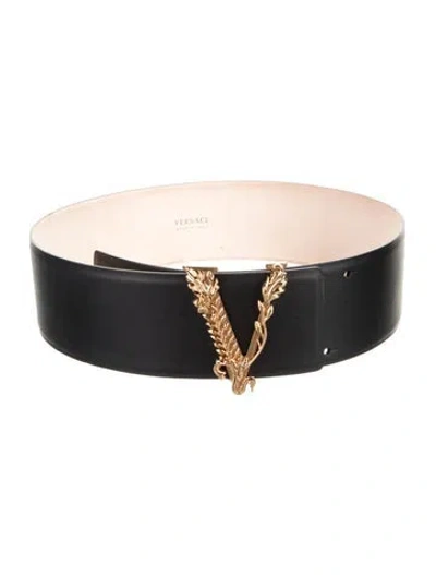Pre-owned Versace Wide Leather Waist Belt In Black