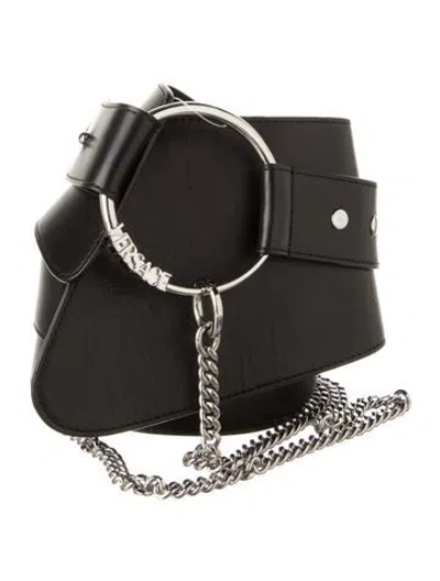 Pre-owned Versace Wide Leather Waist Belt In Black