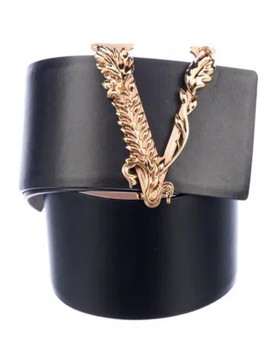 Pre-owned Versace Wide Leather Waist Belt In Black