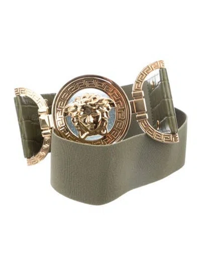 Pre-owned Versace Wide Leather Waist Belt In Green