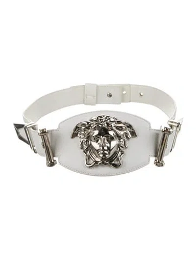 Pre-owned Versace Wide Leather Waist Belt In White