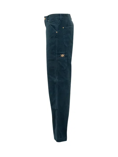 Versace Wide Leg Denim Pants In Petrol Blue