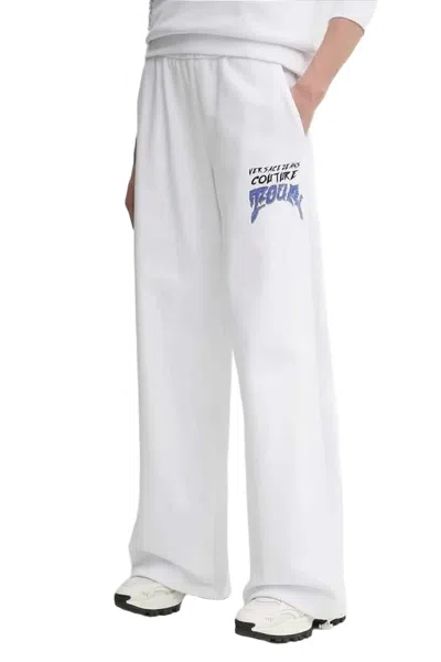 Versace Wide-leg Jogger Pants With Bold Graphic Print In White