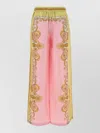 Versace Multicolor Trousers With Elastic Waist And All-over Geometric Print In Silk Woman In Pink
