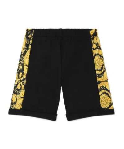 Versace Wide-leg Shorts In Black/gold