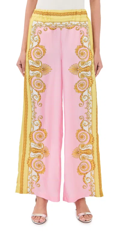 Versace Multicolor Trousers With Elastic Waist And All-over Geometric Print In Silk Woman