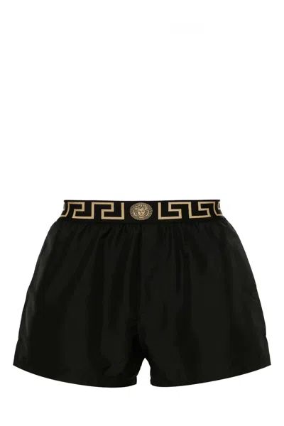 Versace Wide-leg Swimming Trunks In Black