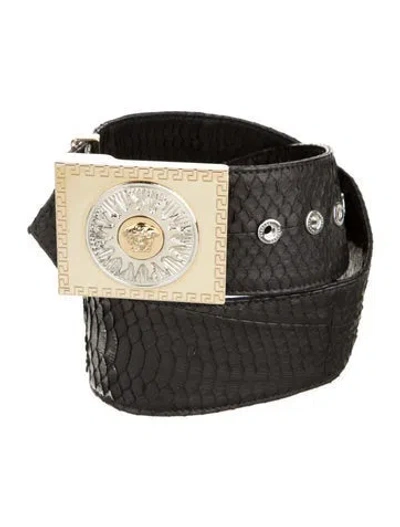 Pre-owned Versace Wide Snakeskin Belt In Black