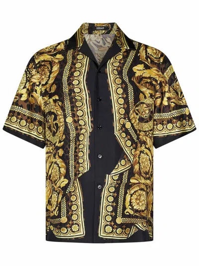 Versace Wild Barocco Illusion Shirt In Black