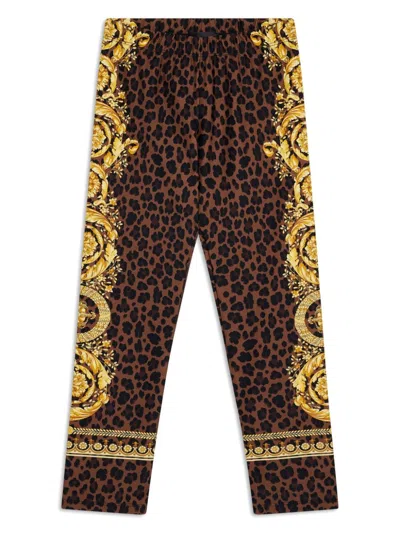 Versace Kids' Wild Barocco-print Leggings In Brown