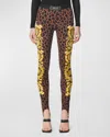 Versace Wild Barocco-print Stirrup Leggings In Chestnutgold