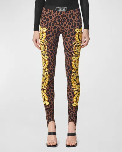 Versace Wild Barocco-print Stirrup Leggings In Multi