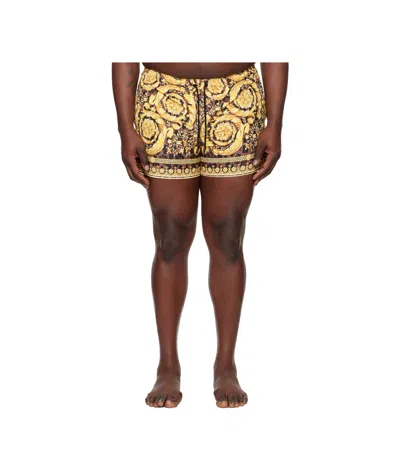Versace Wild Barocco Printed Swim Trunks In Yellow