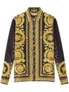 Versace Silk Shirt With Baroque Print And Gold Accents In Black