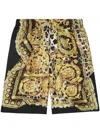 Versace Wild Barocco Silk Shorts In Yellow