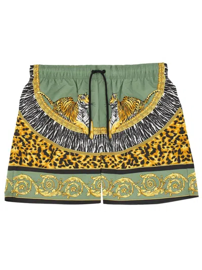 Versace "wild Cats" Beach Bermuda Shorts In Multi