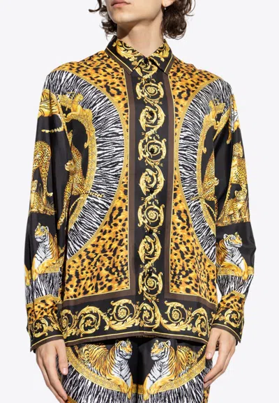 VERSACE WILD CATS PRINT SILK SHIRT